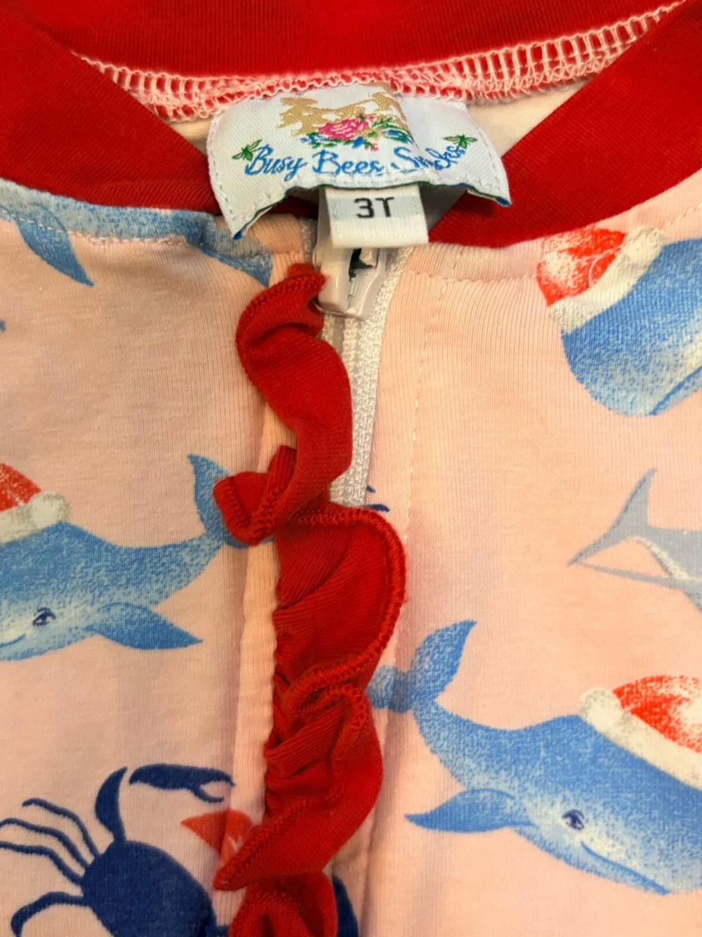 Busy Bee Smocks Toddler Girls Christmas Ocean Sea Creatures Zip-Up Pajamas
